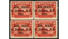 SG148(2),148a,148f. 1921 35c Red. Superb fresh mint block of 4..