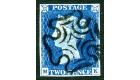 1840 2d Deep full blue. Plate 1. Lettered M-K. Brilliant fine us