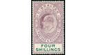 SG63. 1908 4/- Deep purple and green. Very fine well centred min