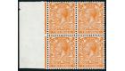 SG421a. 1924 2d Orange. 'No Watermark'. Stunning U/M sheet margi