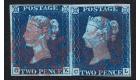 1840. 2d Deep full blue. Plate 1. C-K/C-L. Lovely used pair...