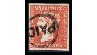 SG41. 1859 1d Deep red. Choice superb fine used...