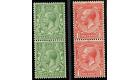 SG397-398. 1913 1/2d Green and 1d Scarlet. 'Coil Stamps'. U/M mi