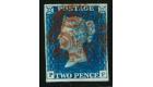 1840. 2d Blue. Plate 1. Lettered P-F. Superb used...