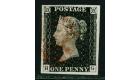 1840. 1d Black. Plate 1b. Lettered H-G. 'WMK Inverted'. Superb..