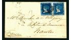 SG40. 1859 2d Deep blue. 'SHERWIN' Pair On Cover...